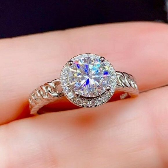 Gorgeous New 925 Silver 6ct Diamond Halo Ring - Picture 2 of 9